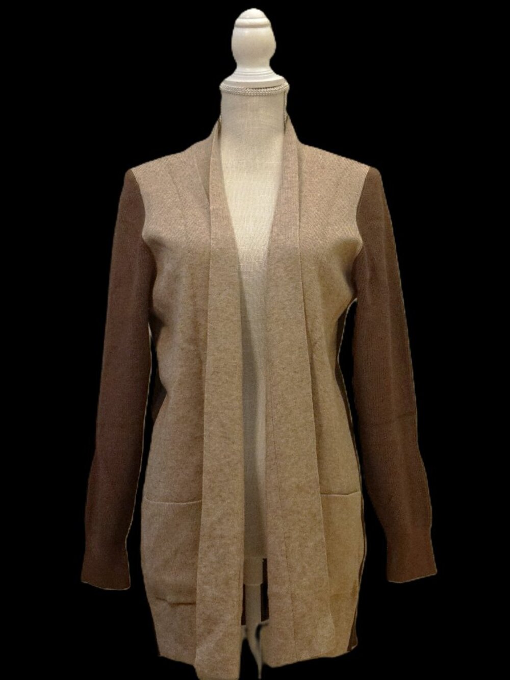 Pink Clover Brown Colorblock Open Front Soft Cardigan Sweater Women’s Large